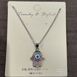 NWT Silver Tone Hamsa Necklace! Symbol of protection & in bringing good energy!